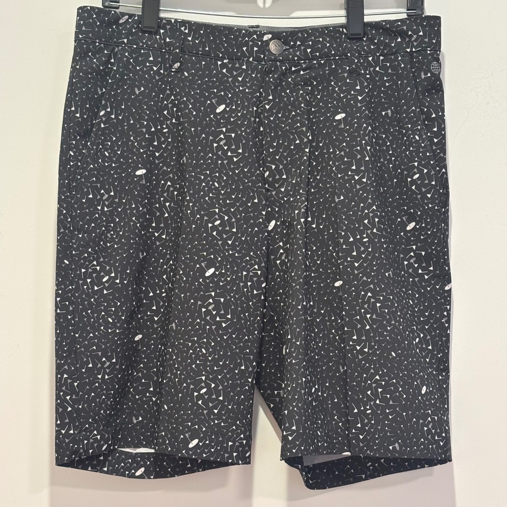 Adidas Mens Golf Shorts Black White Geometric Flag Print Athletic Performance 32